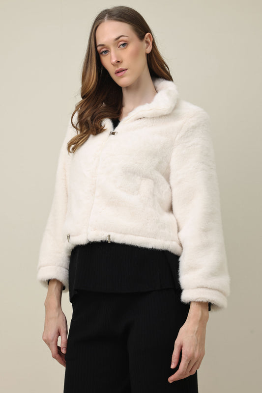 ZIPPER FUR SHORT JACKET-OFFWHITE