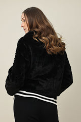 ZIPPER FUR SHORT JACKET-BLACK