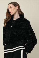 ZIPPER FUR SHORT JACKET-BLACK