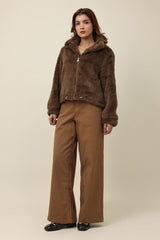 ZIPPER FUR SHORT JACKET-COFFEE