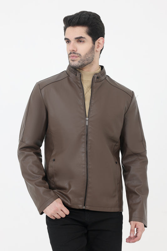 ALMAS URBAN LEATHER JACKET FOR MEN-COFFEE