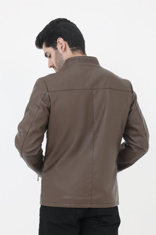 ALMAS URBAN LEATHER JACKET FOR MEN-COFFEE