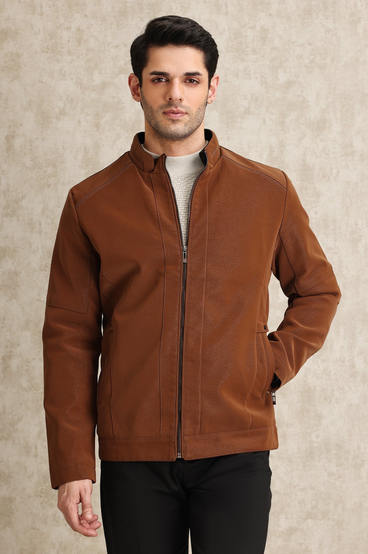 REFINED LAYERING JACKET-BROWN
