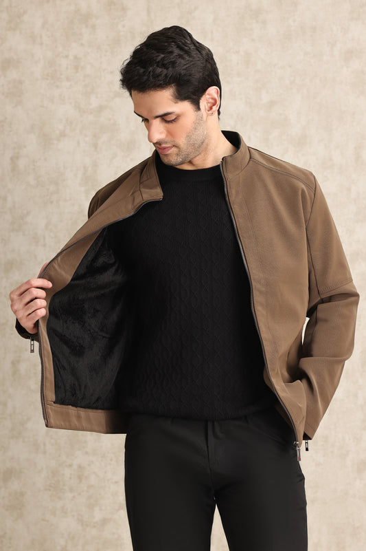 REFINED LAYERING JACKET-COFFEE