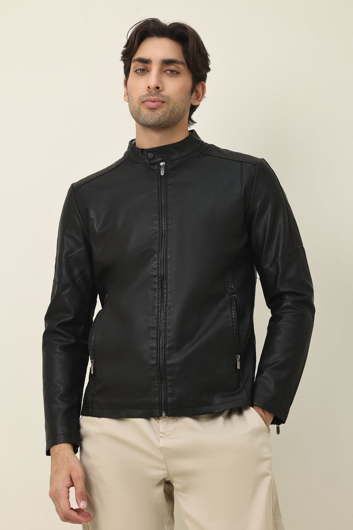 ARMOUR MANDARIN ZIP-UP JACKET-BLACK