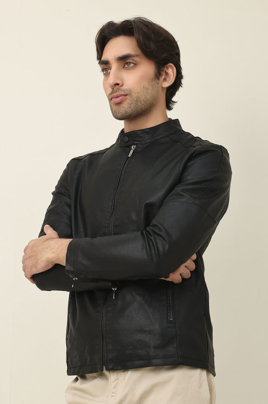 ARMOUR MANDARIN ZIP-UP JACKET-BLACK