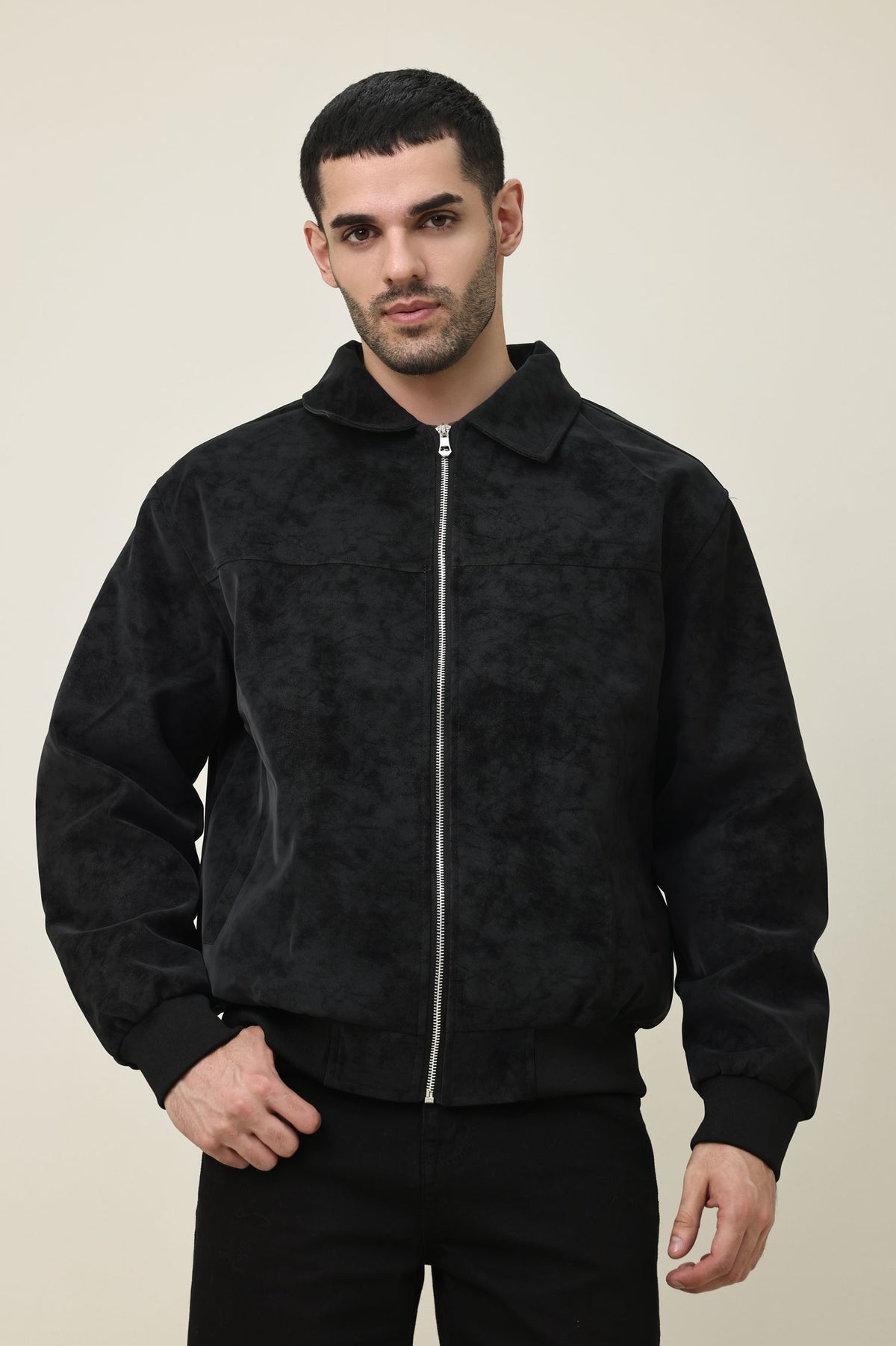 CLASSIC BROWN SUEDE JACKET-BLACK