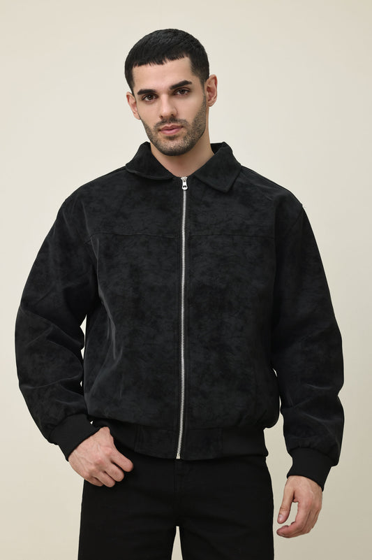 CLASSIC BROWN SUEDE JACKET-BLACK