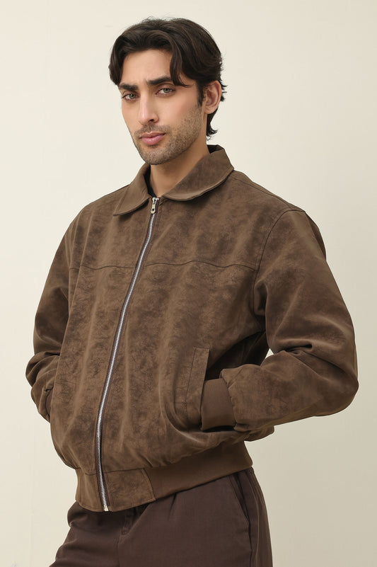 CLASSIC BROWN SUEDE JACKET-COFFEE