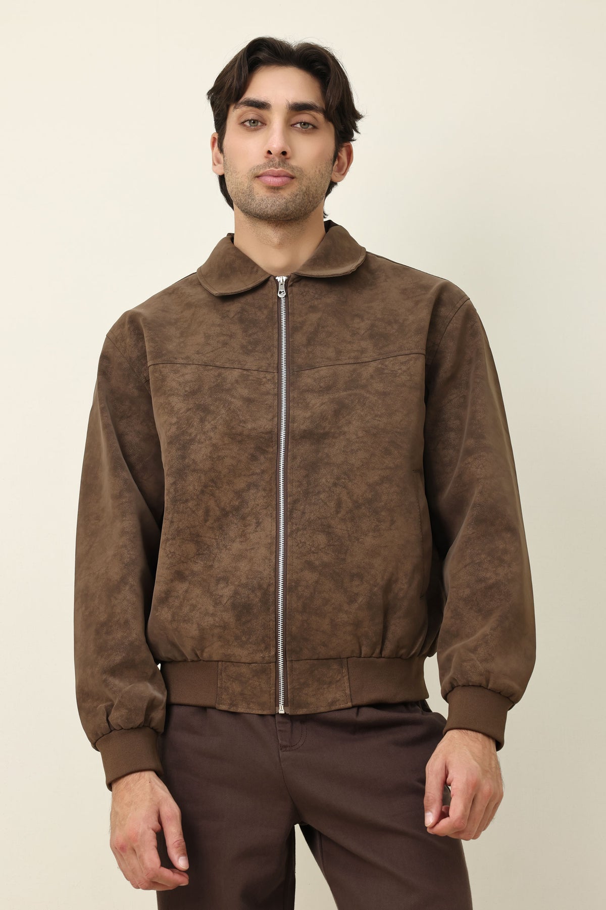 CLASSIC BROWN SUEDE JACKET-COFFEE