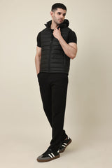 QUILTED CORD VEST JACKET-BLACK