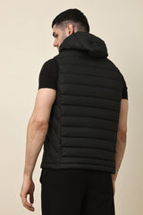 QUILTED CORD VEST JACKET-BLACK