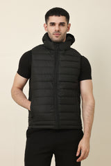 QUILTED CORD VEST JACKET-BLACK
