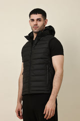 QUILTED CORD VEST JACKET-BLACK