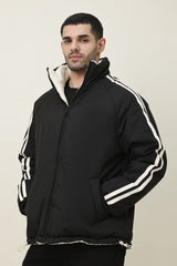 STRIPE EDGE PUFFER JACKET-BLACK