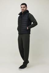 SLEEVELESS HOODED VEST-BLACK