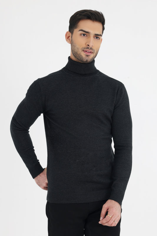 HIGH NECK SWEATER-CHARCOAL