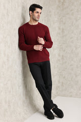 RIBBED CREWNECK SWEATER-BURGUNDY