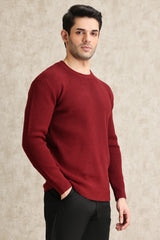 RIBBED CREWNECK SWEATER-BURGUNDY