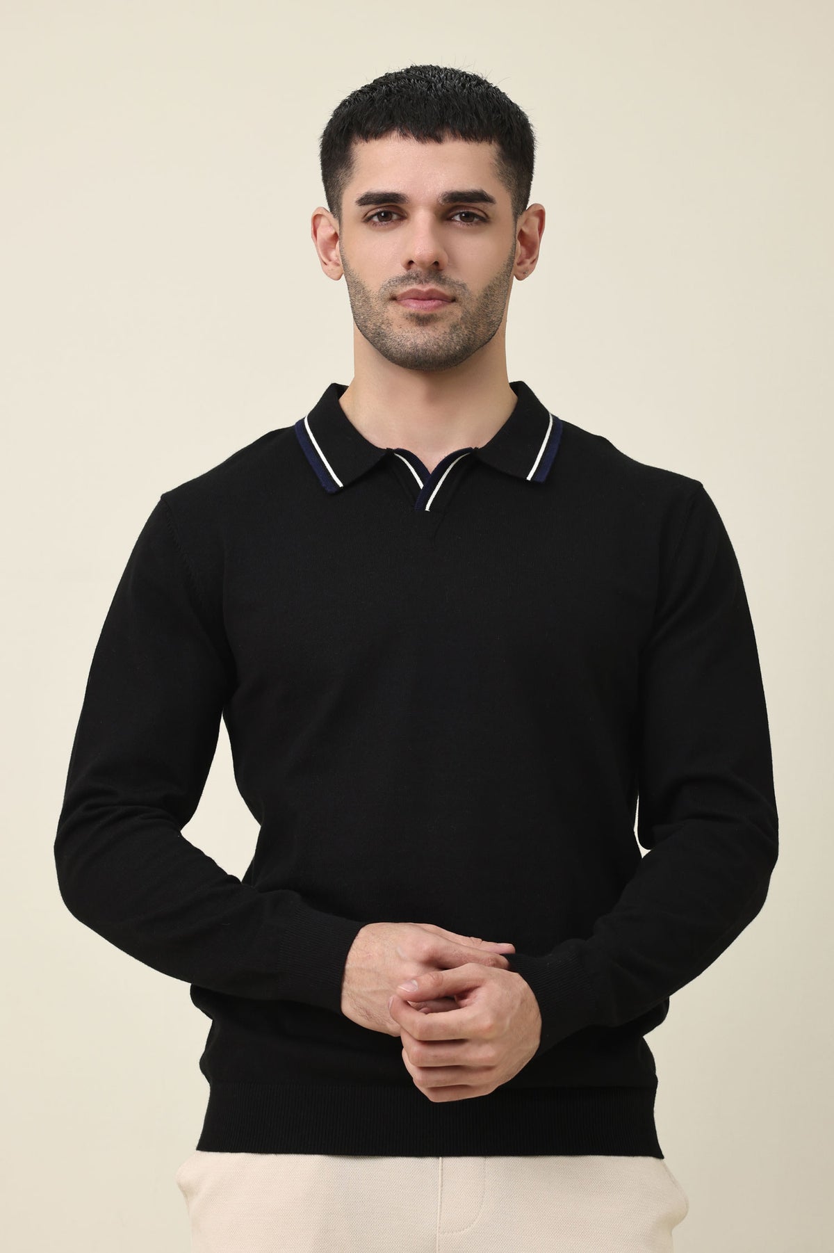 MODERN POLO KNIT PULLOVER-BLACK