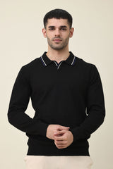 MODERN POLO KNIT PULLOVER-BLACK