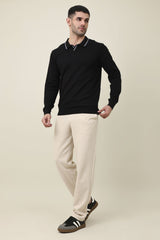 MODERN POLO KNIT PULLOVER-BLACK
