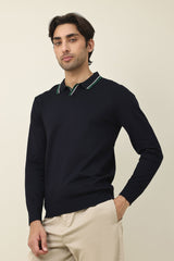 MODERN POLO KNIT PULLOVER-NAVY