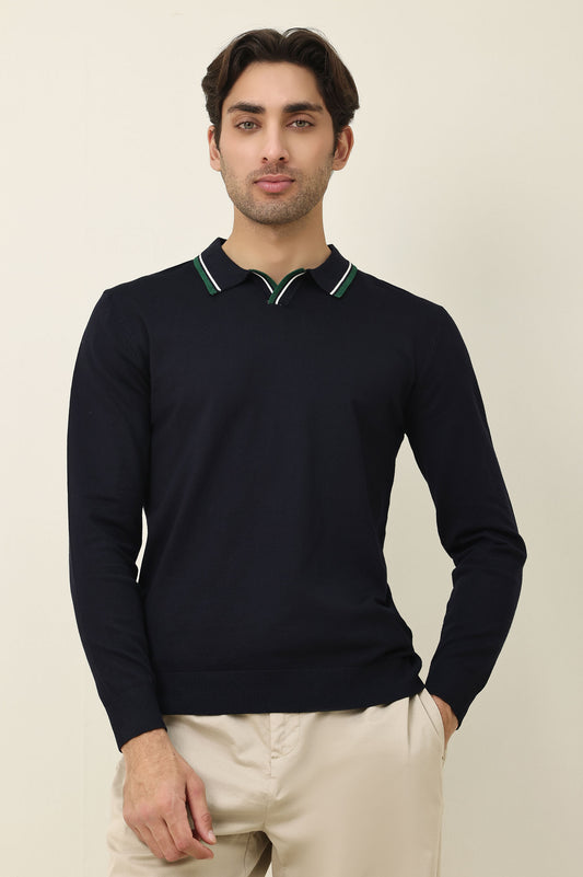 MODERN POLO KNIT PULLOVER-NAVY
