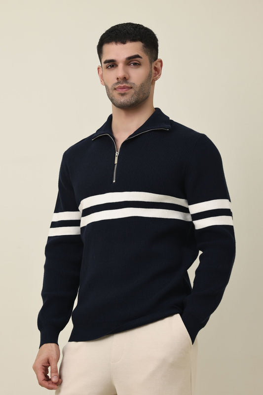 LEGACY RIBBED CREW SWEATER-NAVY