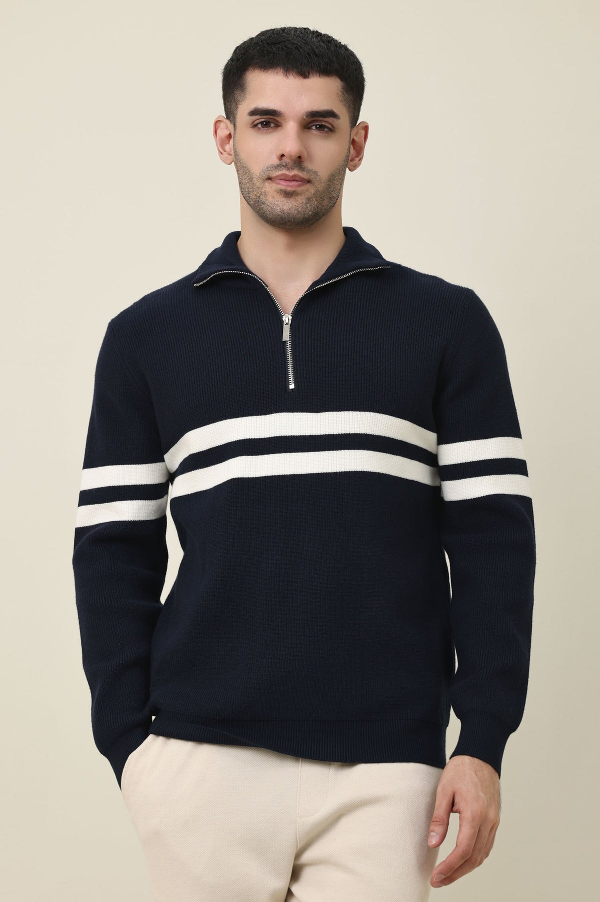 LEGACY RIBBED CREW SWEATER-NAVY