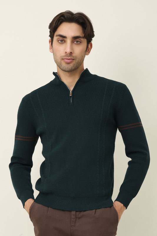 URBAN KNIT HALF ZIP SWEATER-GREEN