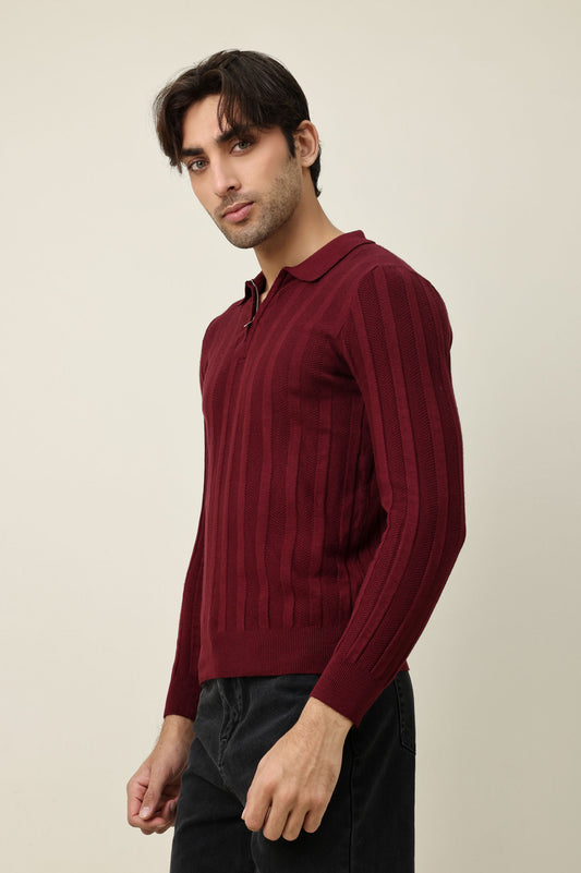 COLLAR KNITPOLO SWEATER-MAROON
