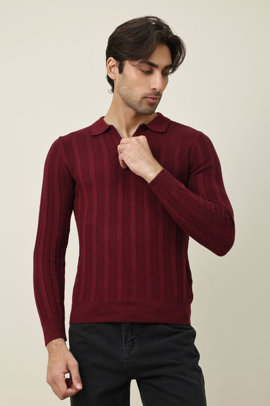 COLLAR KNITPOLO SWEATER-MAROON