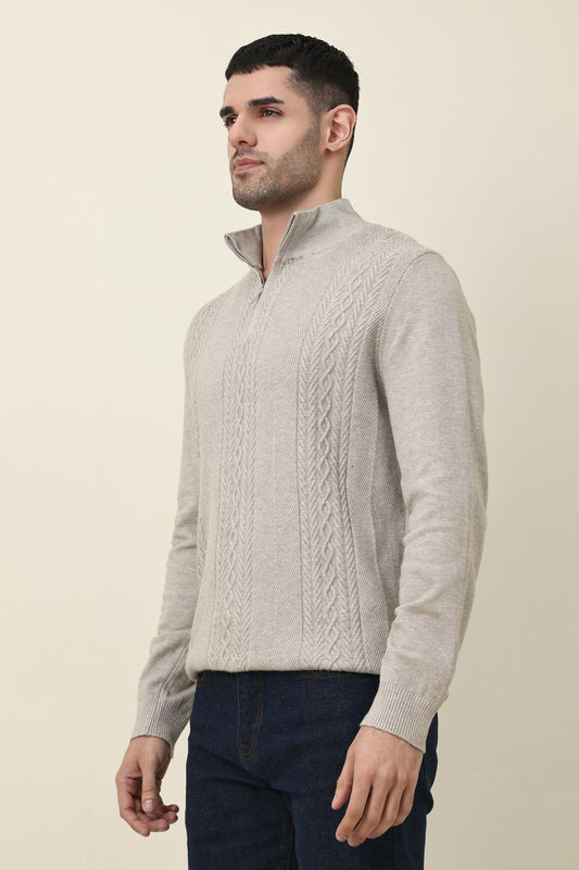 CHELSEA ZIP UP SWEATER-BEIGE