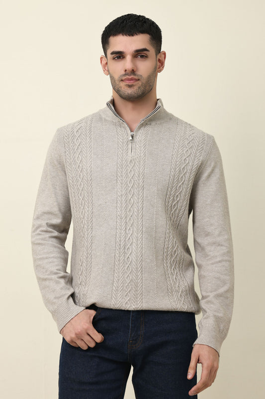 CHELSEA ZIP UP SWEATER-BEIGE