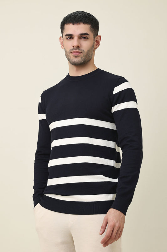 BAYSIDE BAND KNIT SWEATER-NAVY