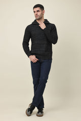 ZIP-FLANGE MOCK NECK SWEATER-BLACK