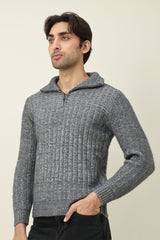 ZIP-FLANGE MOCK NECK SWEATER-GREY