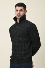 ZIP-FLANGE MOCK NECK SWEATER-BLACK