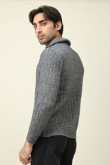 ZIP-FLANGE MOCK NECK SWEATER-GREY