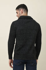 ZIP-FLANGE MOCK NECK SWEATER-BLACK