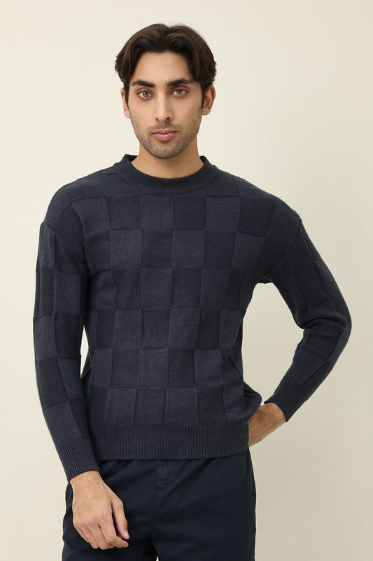CHECKMATE PULLOVER SWEATER-BLUE