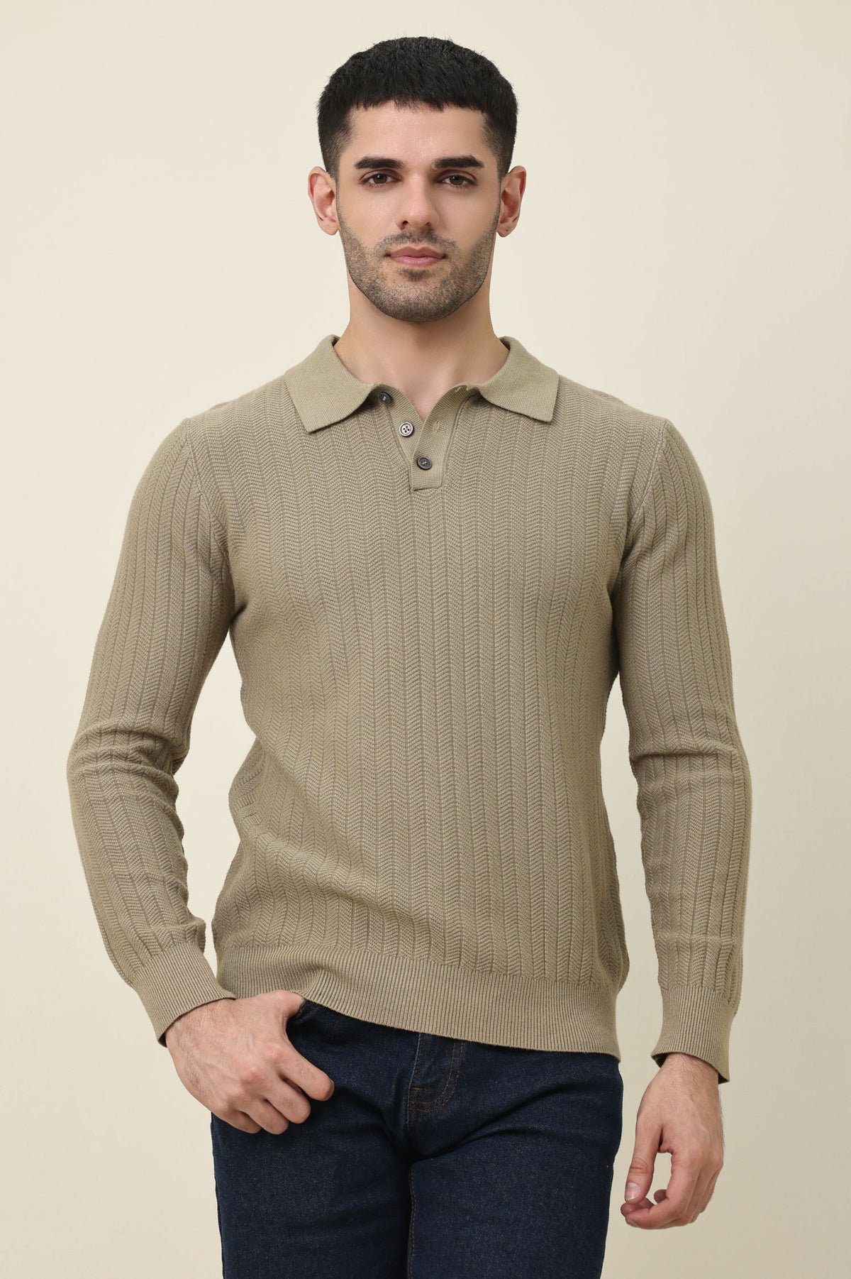 SUSTAINABLE WOOL SWEATER-BEIGE