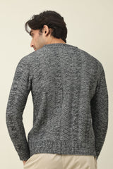 FLEECE-TRIM MOCK COLLAR SWEATER-LT/GREY