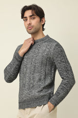 FLEECE-TRIM MOCK COLLAR SWEATER-LT/GREY