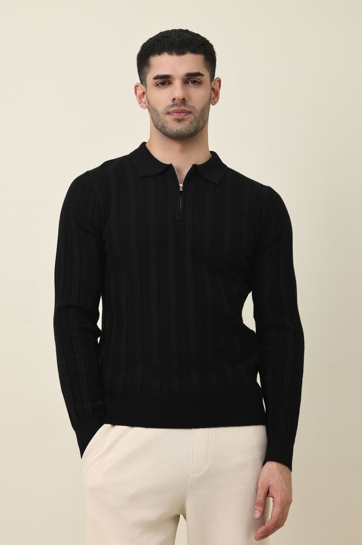 COLLAR KNITPOLO SWEATER-BLACK