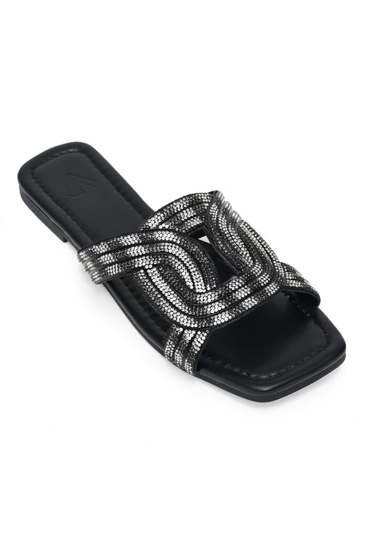 LUXE CRYSTAL SLIDE-BLACK