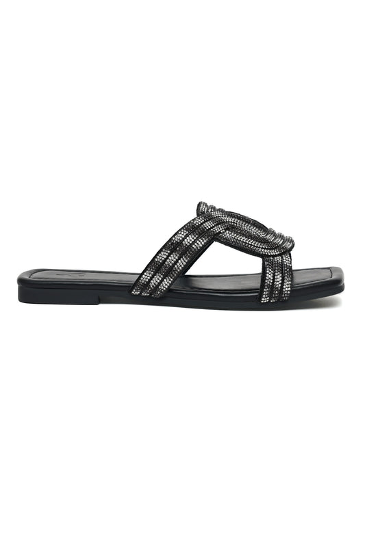 LUXE CRYSTAL SLIDE-BLACK
