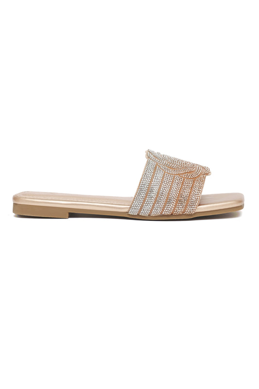 GLIMMER ROSE EMBELLISHED SLIDE-CHAMPAGNE