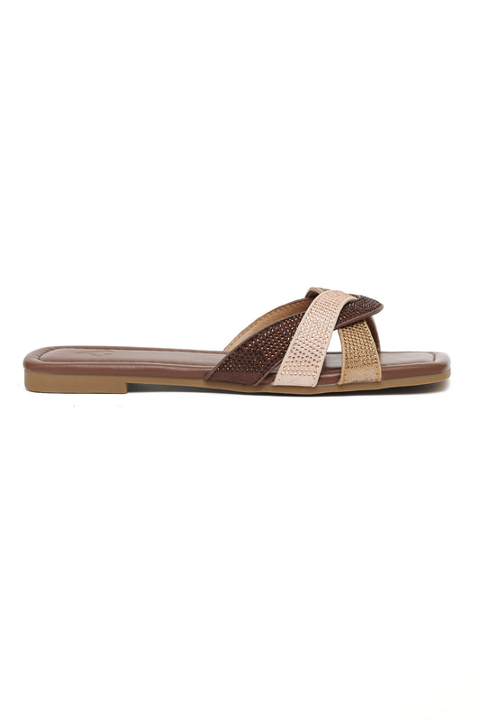 ELEGANCE TWIST EMBELLISHED SLIDE-BROWN